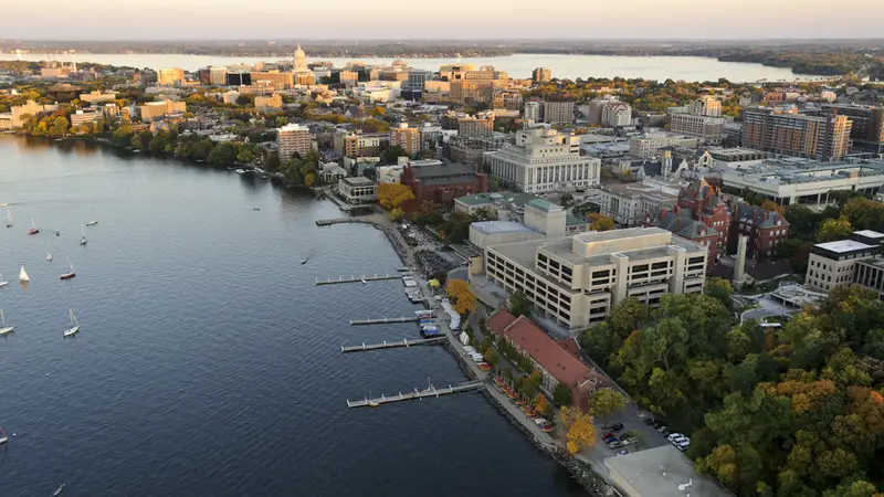 Aerial View of Campus, with Helen C. White Hall in foreground (14070186173)