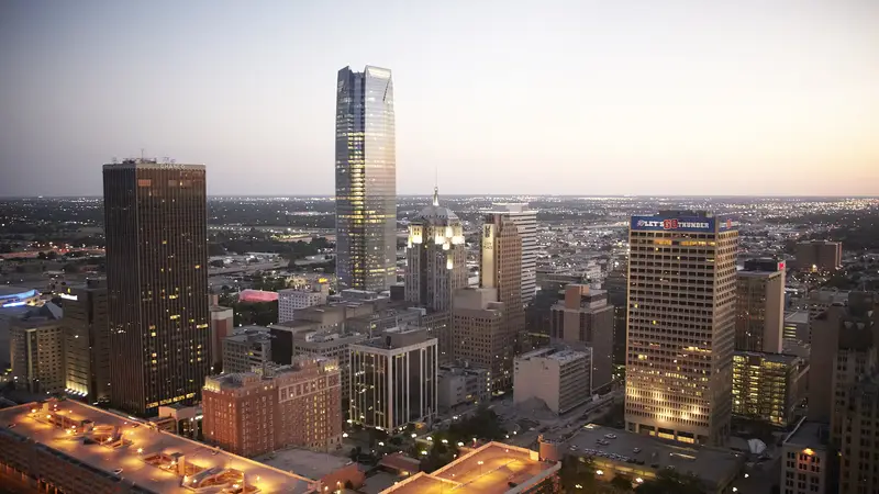 Downtown Oklahoma City skyline at twilight