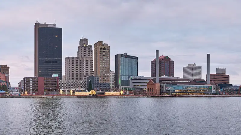 Toledo skyline on the Maumee River (53867786760) (cropped)
