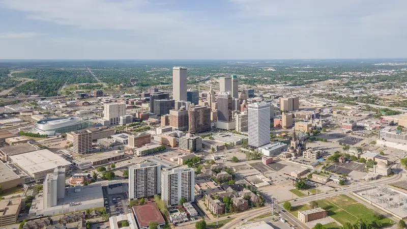 Tulsa skyline aerial, April 2023