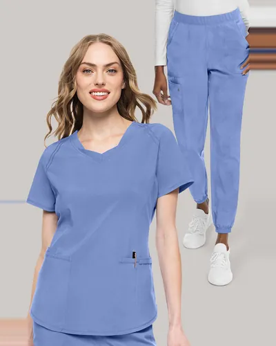 allheart Women's Layered V-Neck Top & Pull-On Jogger Set