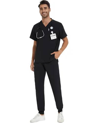 COZYFIT Men's Stretch V-Neck & Jogger Scrub Set